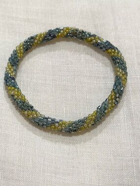 Handmade Blue and Yellow Seed Bead Twist Bracelet